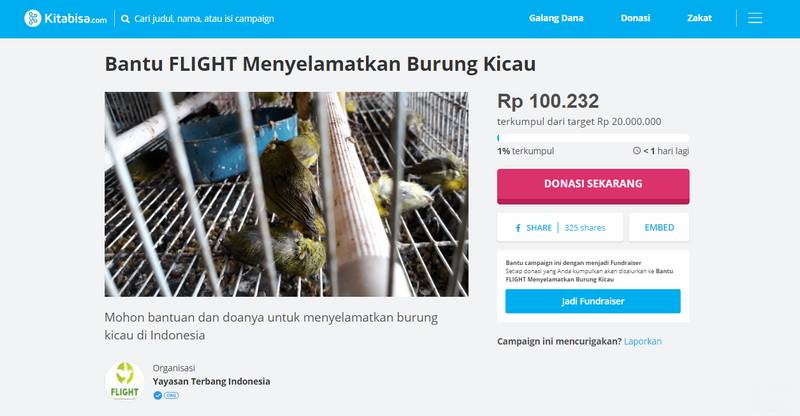 Penggalangan dana Yayasan Terbang Indonesia atau Flight (Kitabisa.com)